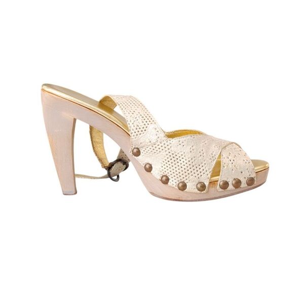 CYNTHIA VINCENT Studded Lace-Leather Sling-backs in Lavender & Gold Size 9 - Picture 1 of 9